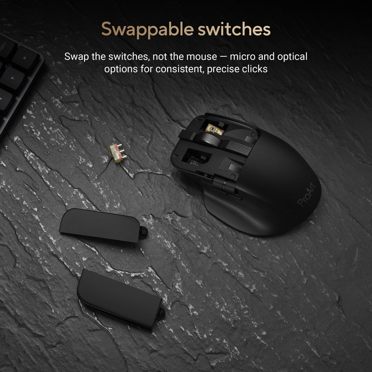 ASUS - ProArt MD301 Optical Ergonomic Mouse with Hot-Swappable Switches and SmartShift Scroll Wheel - Wireless - Black