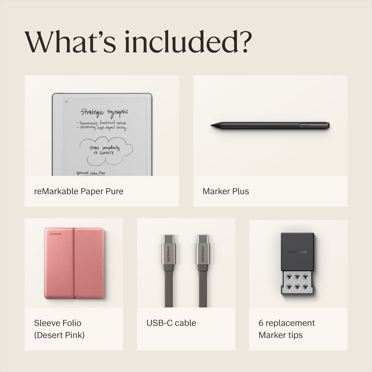reMarkable - Paper Pure – 10.3” Paper Tablet Bundle with Marker Plus and Sleeve Folio - Desert Pink