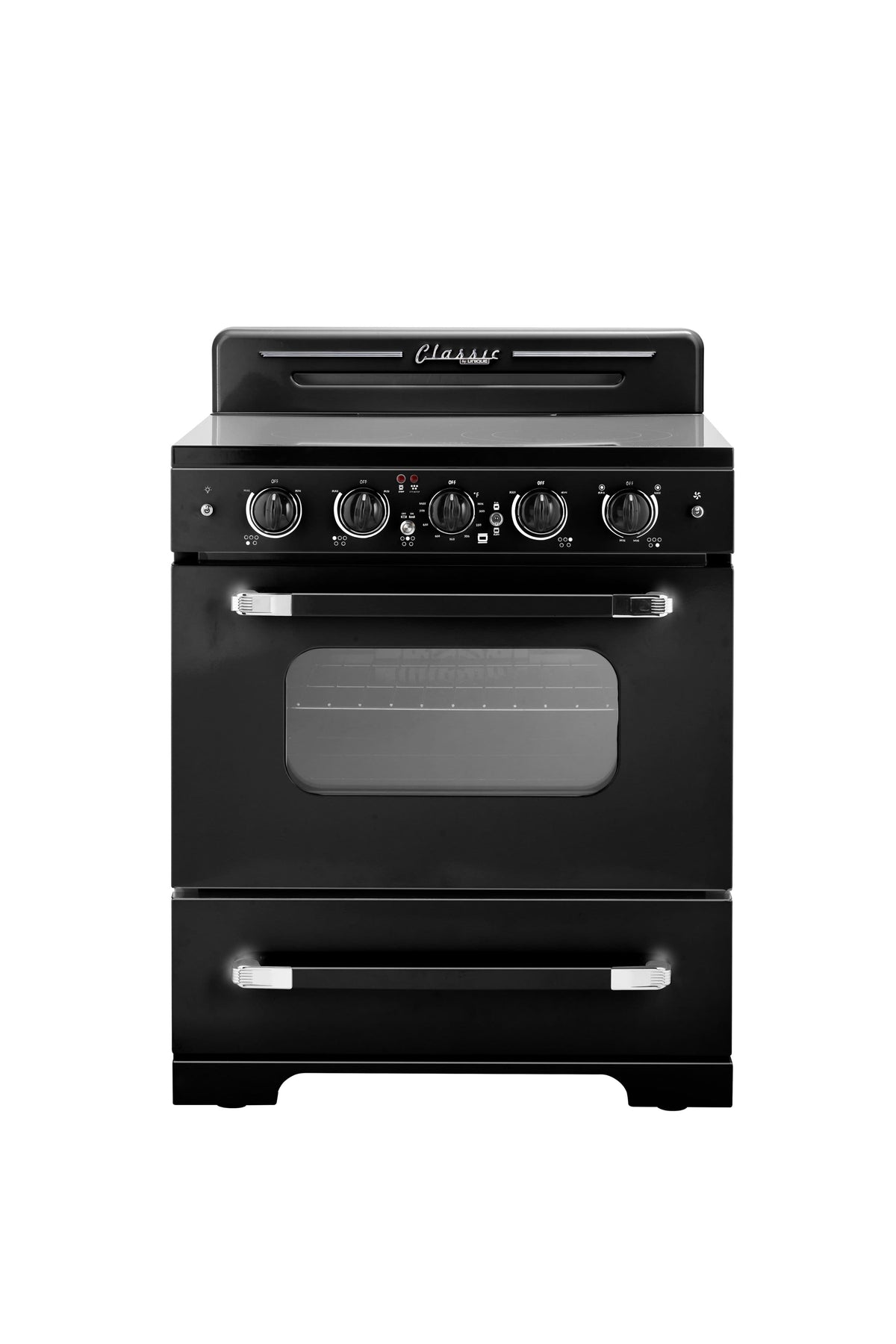 Unique Appliances - 30 in. Wide 5 Elements Classic Retro 3.9 Cu. Ft. Freestanding Electic Convection Range with Glass Top and Storage Drawer - Midnight Black