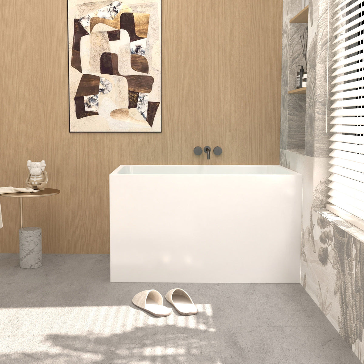 Bañera exenta con desagüe, forma rectangular