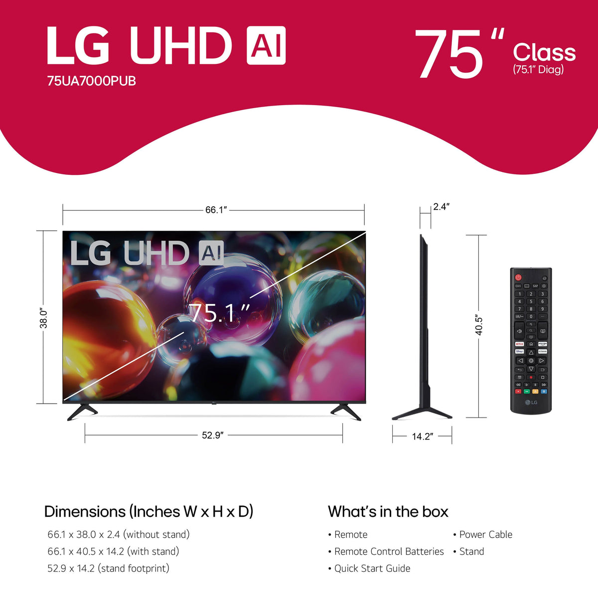 LG - 75” Class UA7000 Series LED AI 4K UHD Smart webOS TV (2025)