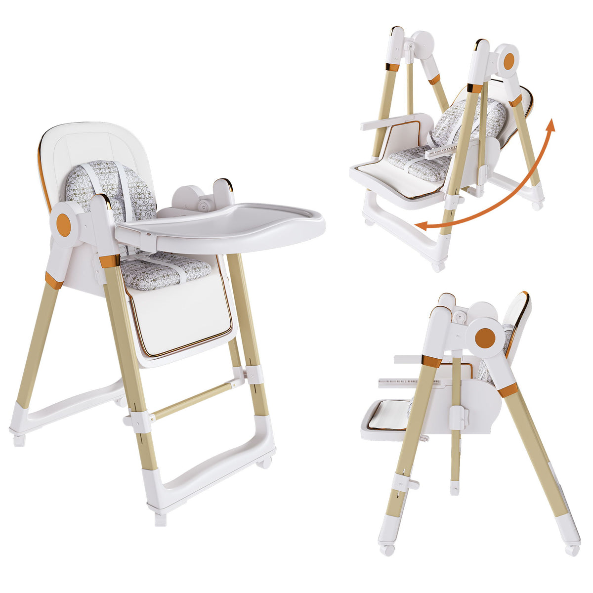 Silla alta convertible para bebé con mecedora y arnés de 5 puntos