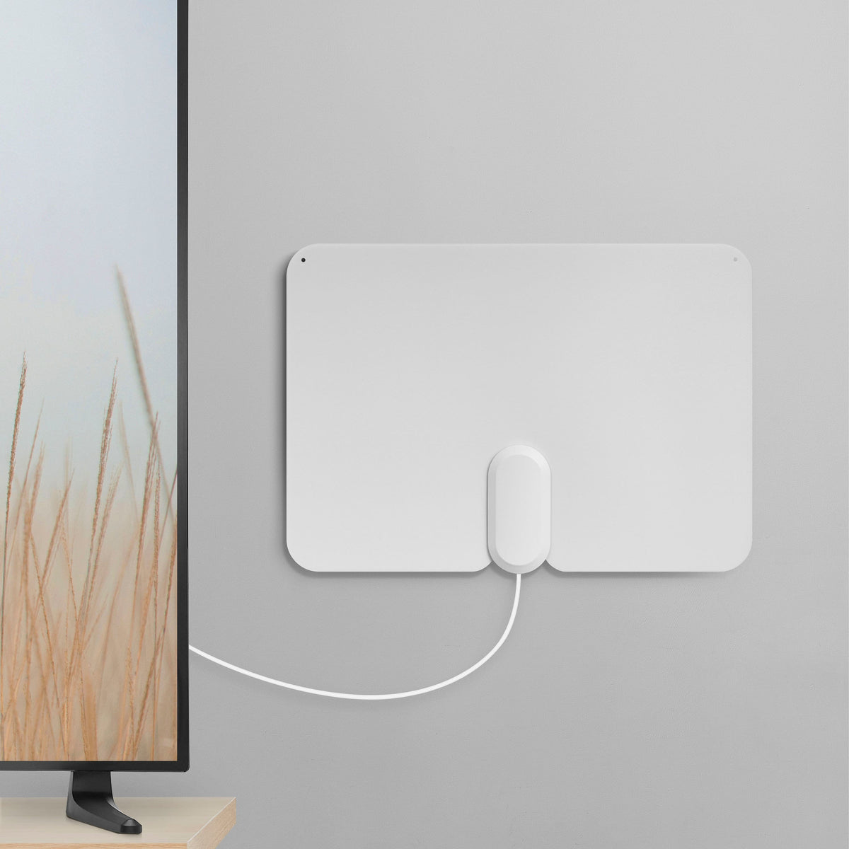 Insignia™ - Amplified Ultra-Thin Indoor HDTV Antenna with 60-Mile Range - Black/White