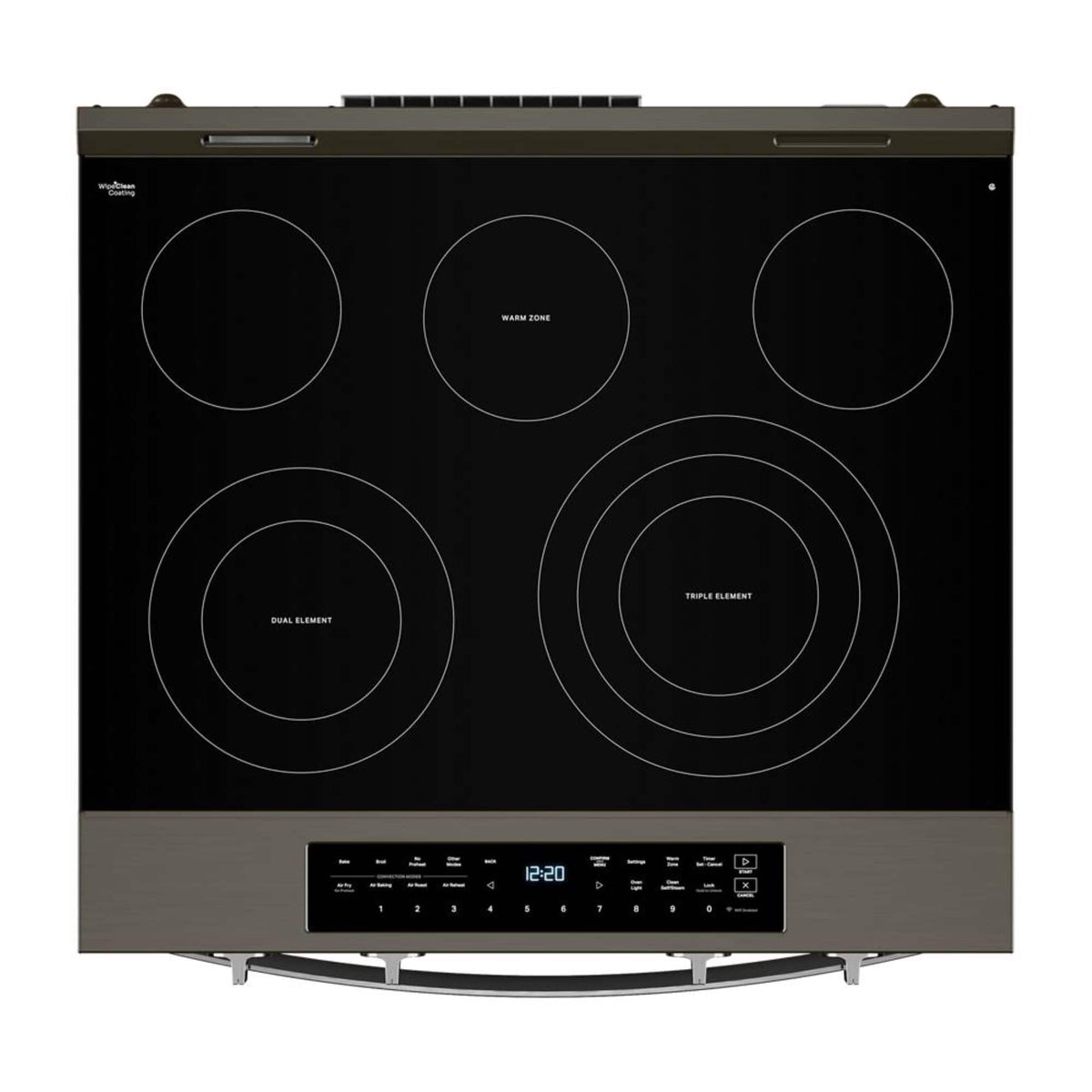 Whirlpool - 30” Wide 5 element 5.3 cu. ft. Smart Slide-In Electric Range-Air Cook Technology, No Preheat Air Fry, WipeClean Coating - Black Stainless Steel