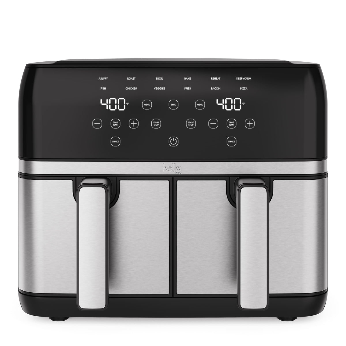 bella PRO - 9-qt. Dual Basket Air Fryer with 12 Functions & Presets - Stainless Steel