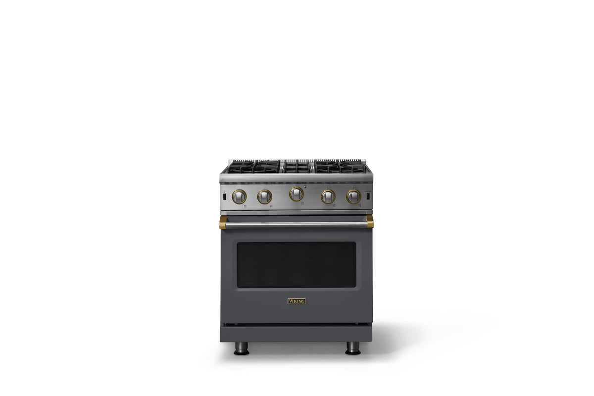 Viking - 30"W. 4.0 Cu. Ft. Freestanding Self-Clean Open Burner Gas Convection Range - Cast Black w. Brushed Brass Trim - Cast Black