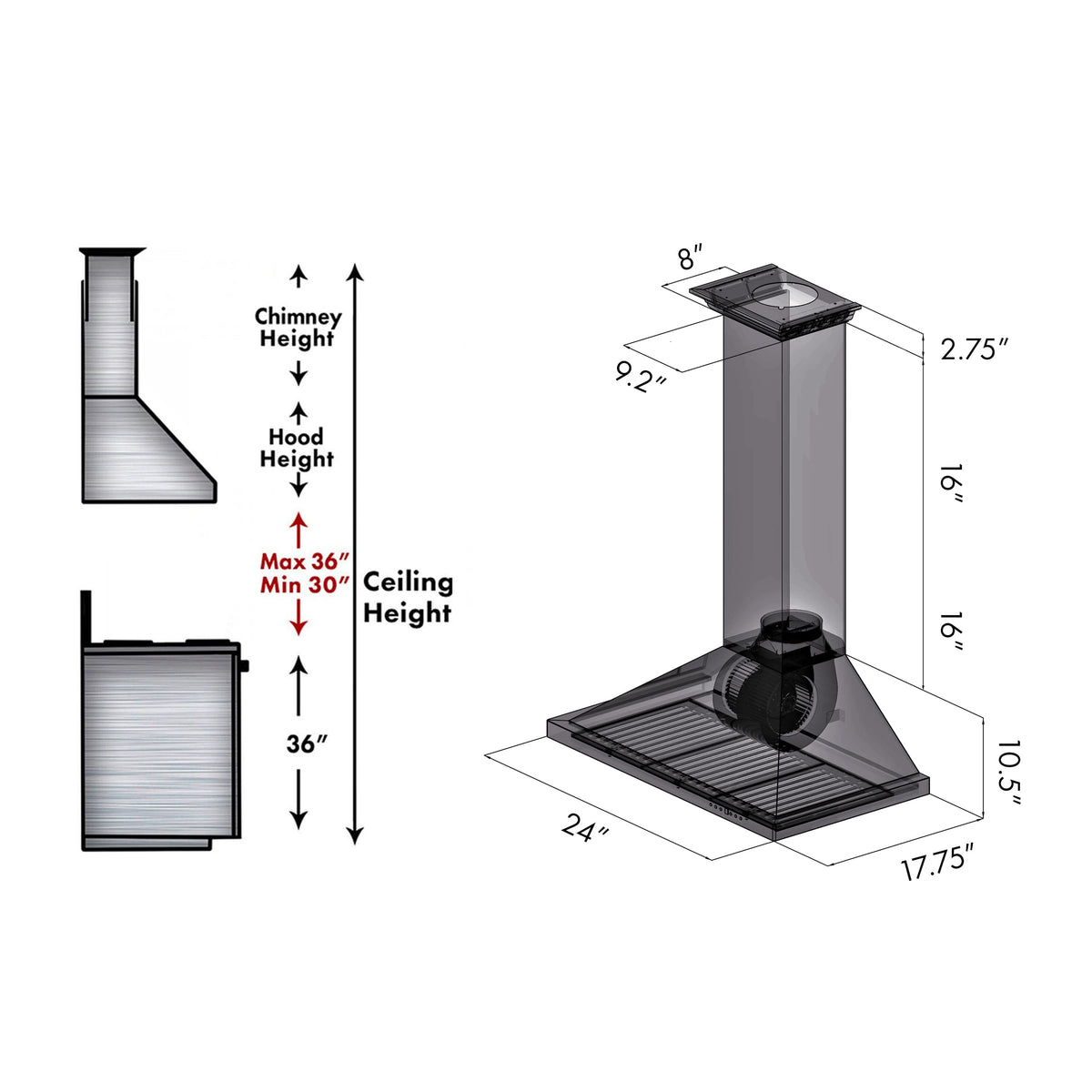 ZLINE - 24 inches - Externally Vented - Wall Range Hood - Stainless Steel