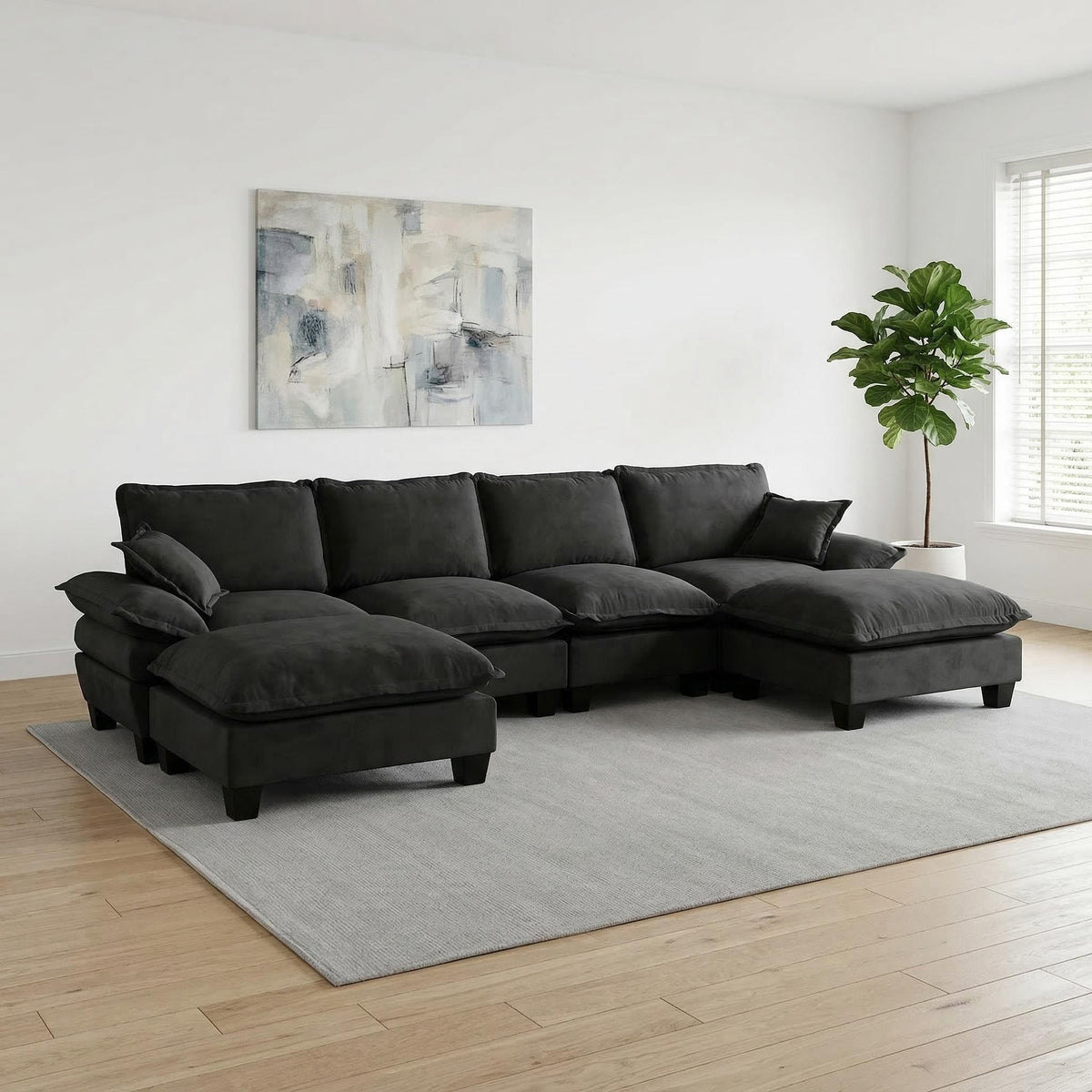 Sofá seccional modular con otomana y cojines móviles
