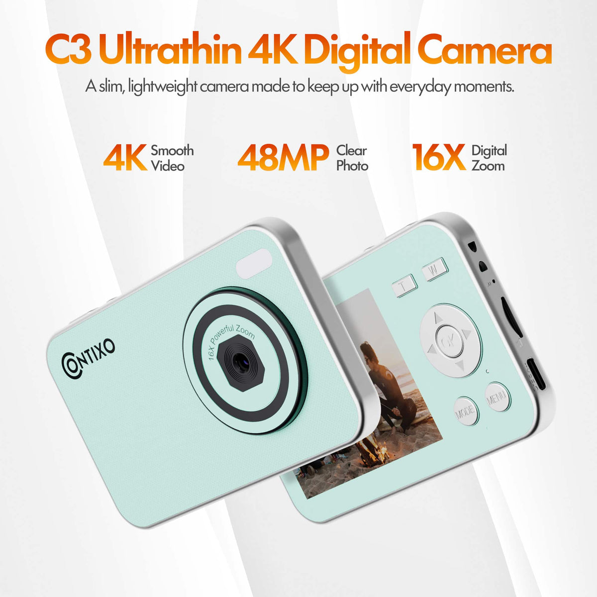 Contixo - C3 4K Ultrathin 48MP 4K 16X Digital Zoom Digital Camera - Green