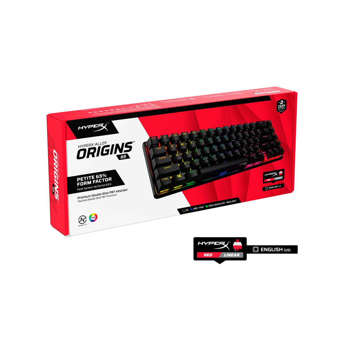 HyperX - Alloy Origins 65% Compact Wired Mechanical Red Linear Switch Gaming Keyboard with RGB Lighting - Black