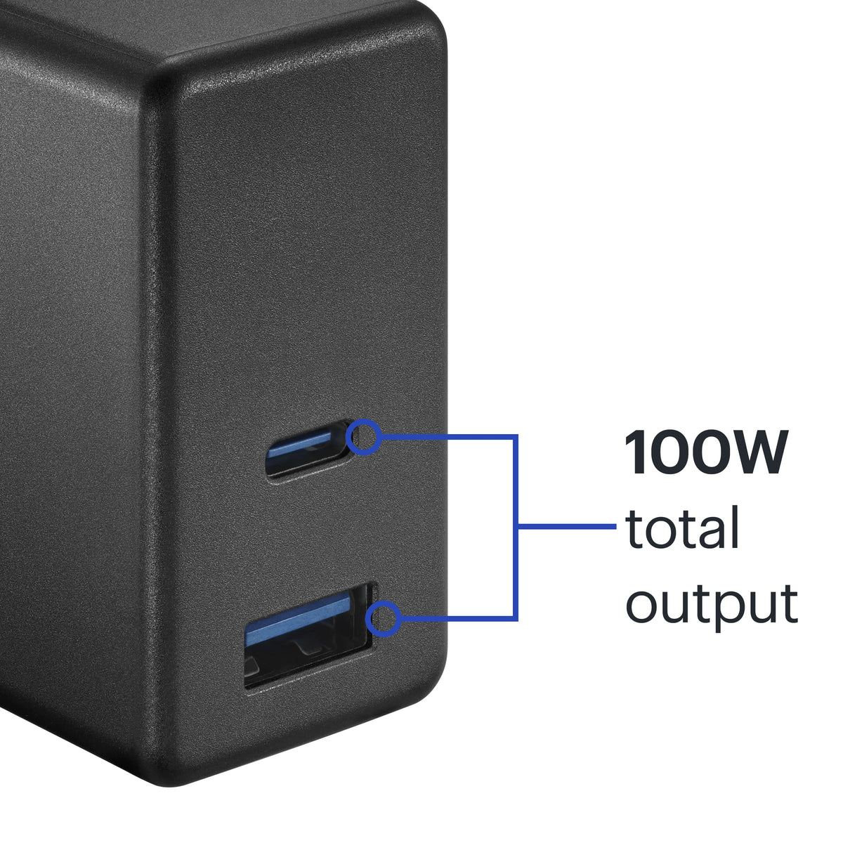 Best Buy essentials™ - 100W Dual Port USB-C and USB Wall Charger for MacBook Pro, iPad, iPhone, Apple Watch, Smartphones & other USB-C Devices - Black