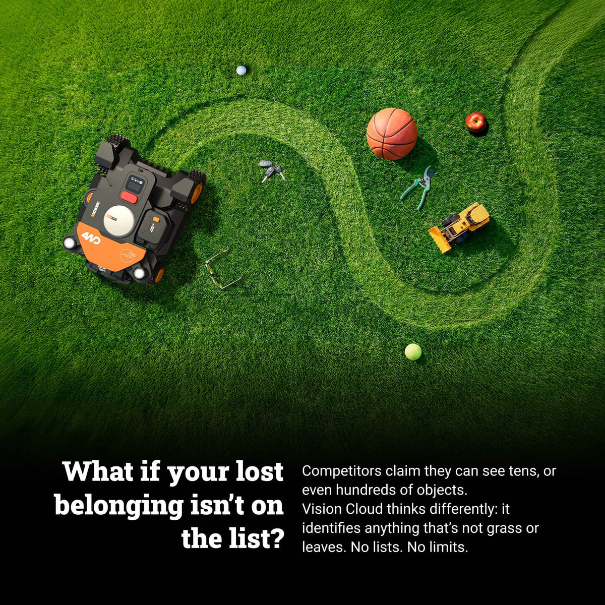 WORX - Landroid Vision 4WD 1/2 Acre Robotic Lawn Mower, AI Obstacle Avoidance, Cloud Navigation, Auto Mapping App Control WR342 - Black