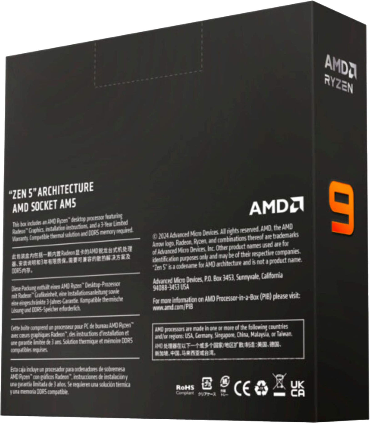 AMD - Ryzen 9 9900X 12-Core - 24-Thread 4.4 GHz (5.6 GHz Max Boost) Socket AM5 PCI Express 5.0 Unlocked Desktop Processor - Silver