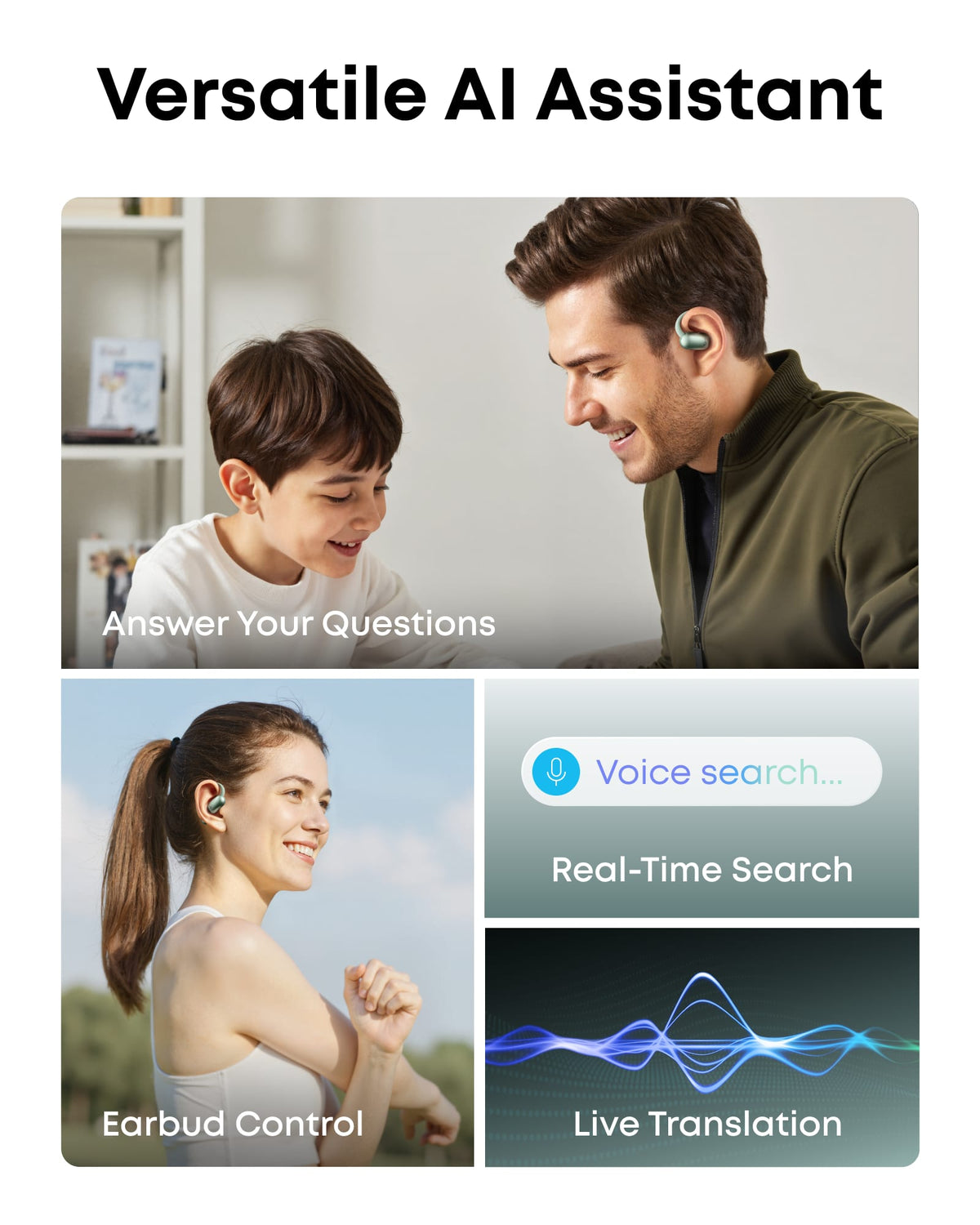 Soundcore - by Anker AeroFit 2 A.I. Assistant Open-Ear Bluetooth Headphones with Real-Time Translation and Adjustable Ear Hooks - Sage Green