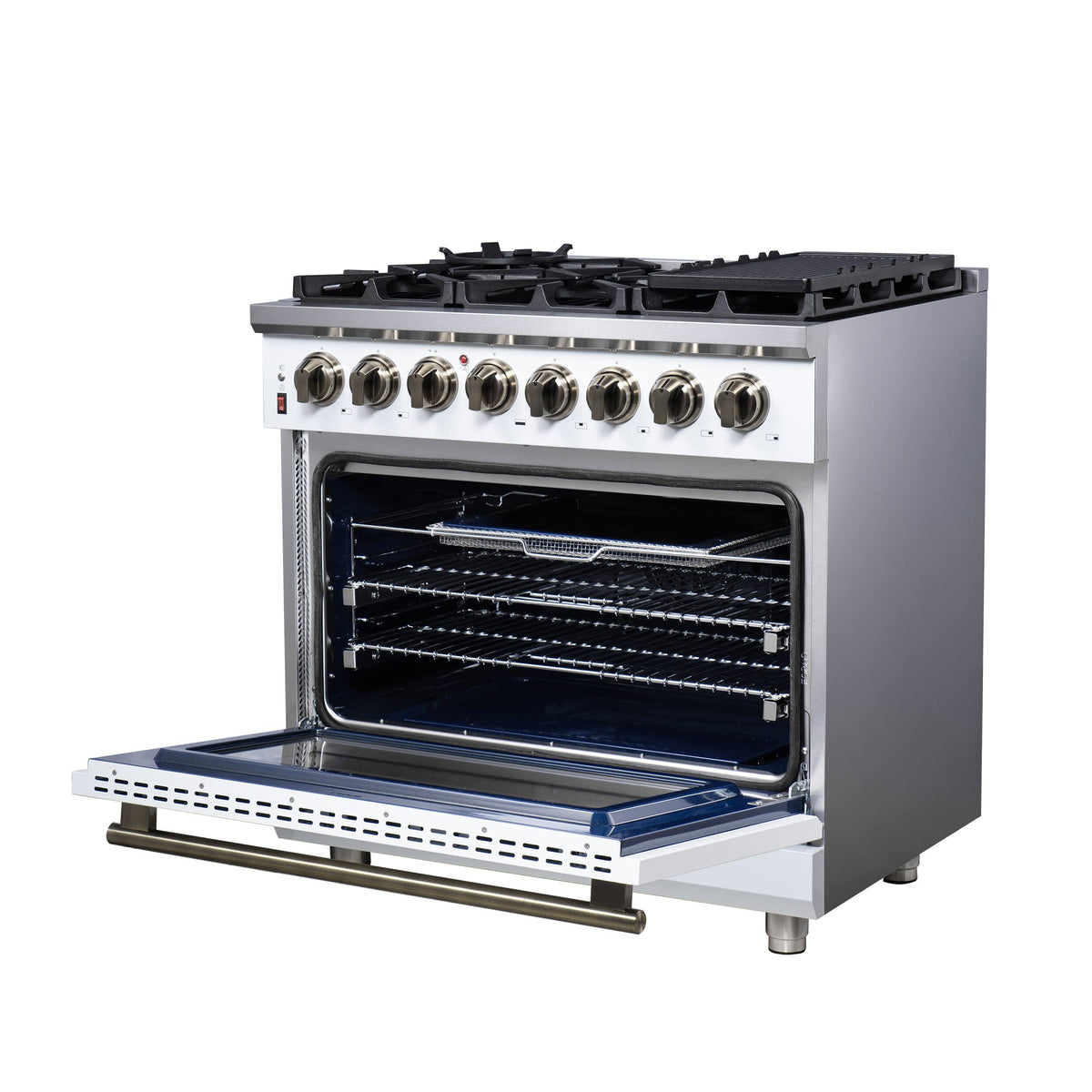 Forno Appliances - 36 in. Wide 6 Burner Massimo 5.36 Cu. Ft. Freestanding Dual Fuel True Convection Range with Air Fryer Basket - White