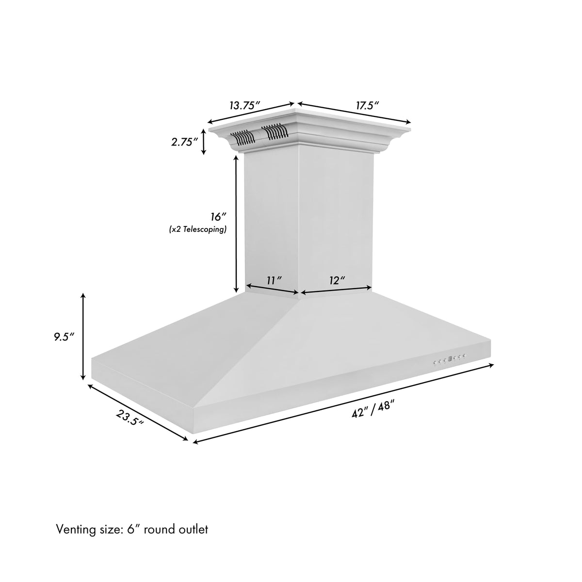 ZLINE - 48 inches - Externally Vented - Island Range Hood - Stainless Steel