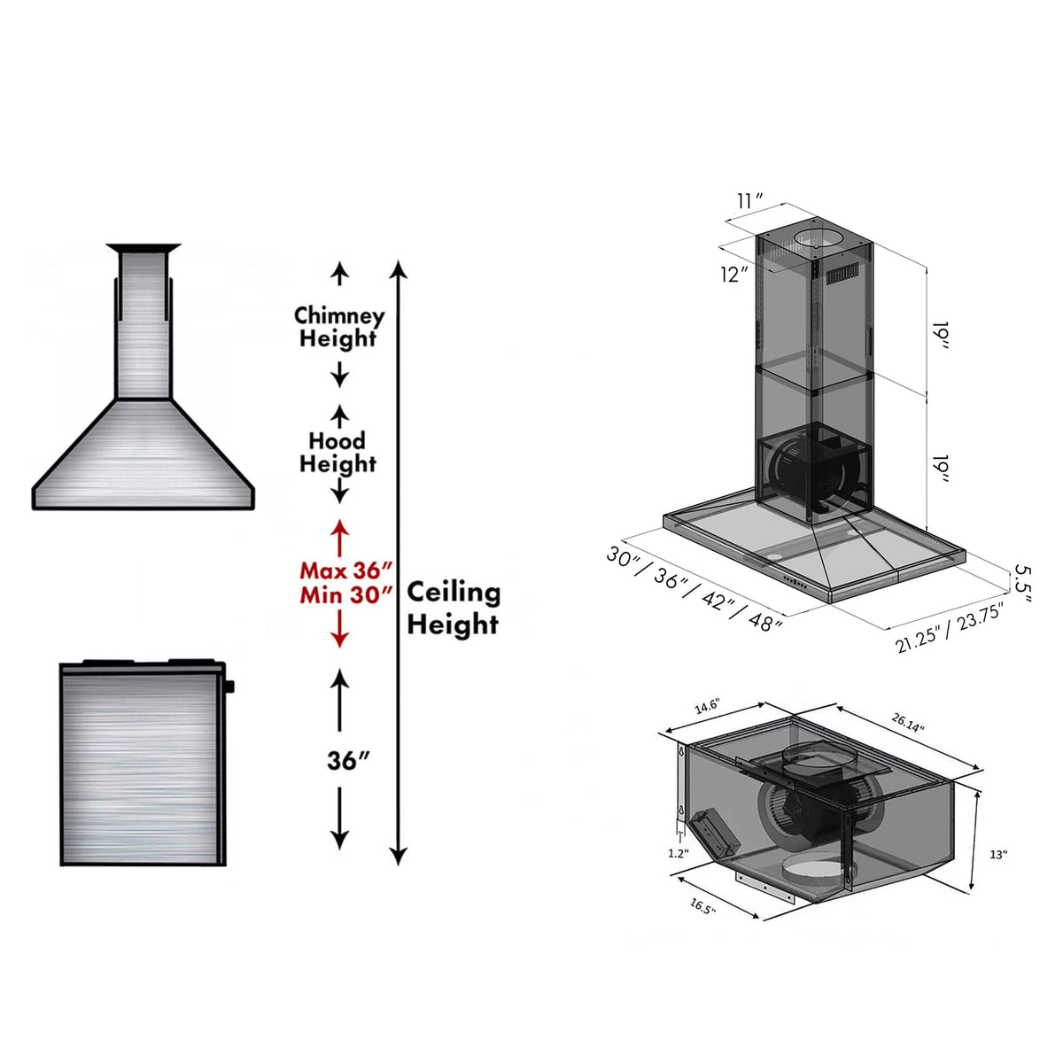 ZLINE - 30 inches - Externally Vented - Island Range Hood - Stainless Steel