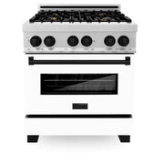 ZLINE - 30 in. Wide 4 Burner Autograph Legacy Dual Fuel Range in Satin Steel w/ White & Black Accents (RASZ-WM-30-MB) - Stainless Steel