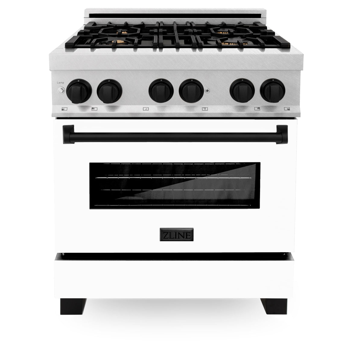 ZLINE - 30 in. Wide 4 Burner Autograph Legacy Dual Fuel Range in Satin Steel w/ White & Black Accents (RASZ-WM-30-MB) - Stainless Steel