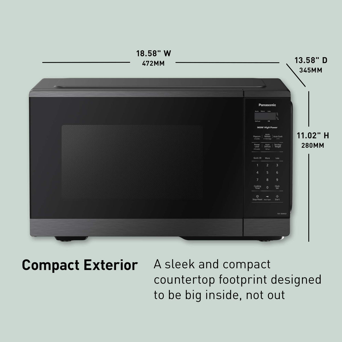 Panasonic - Countertop Microwave Oven, 900W, 0.9 Cu. Ft - Black Stainless Steel