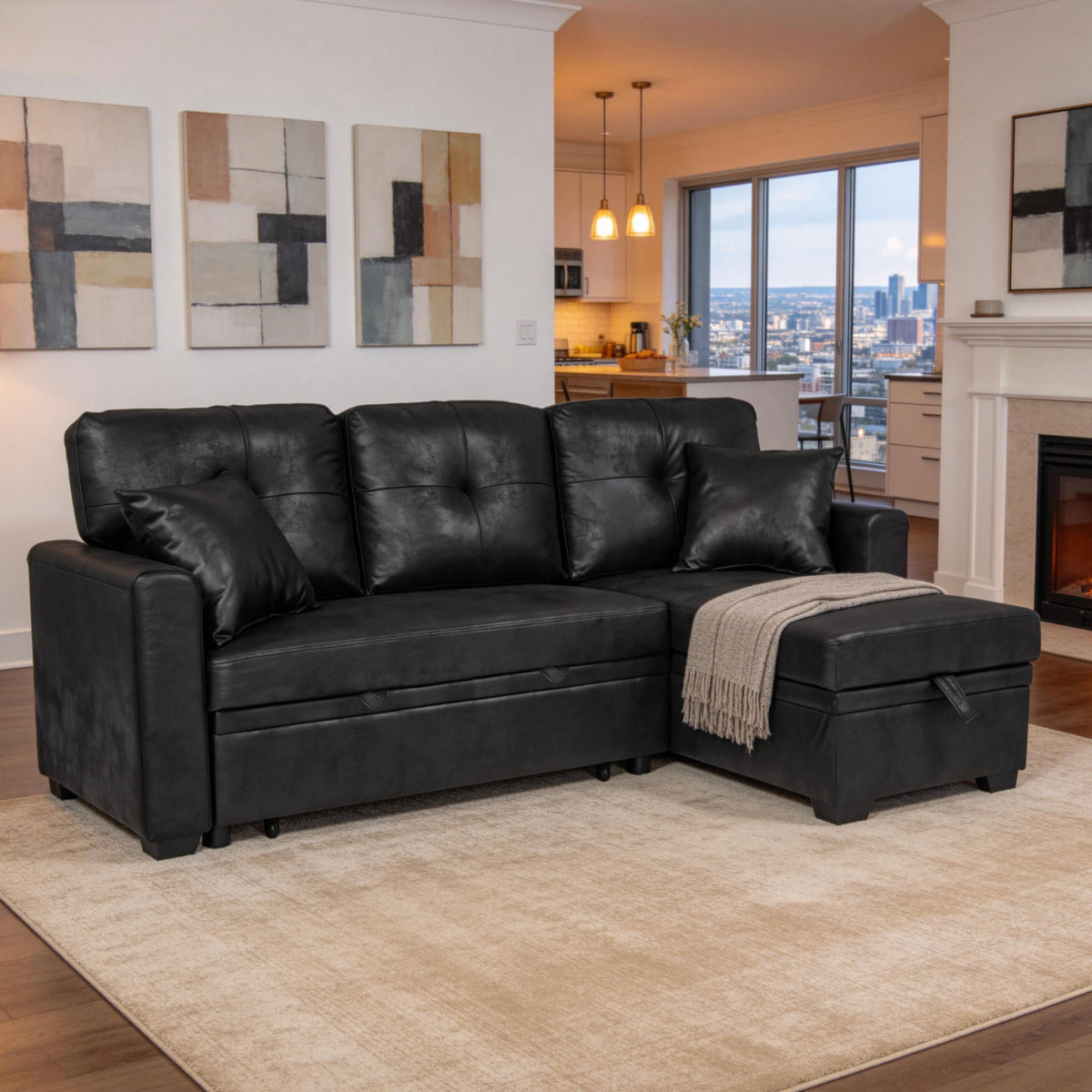 Sofá seccional con cama extraíble, chaise longue reversible