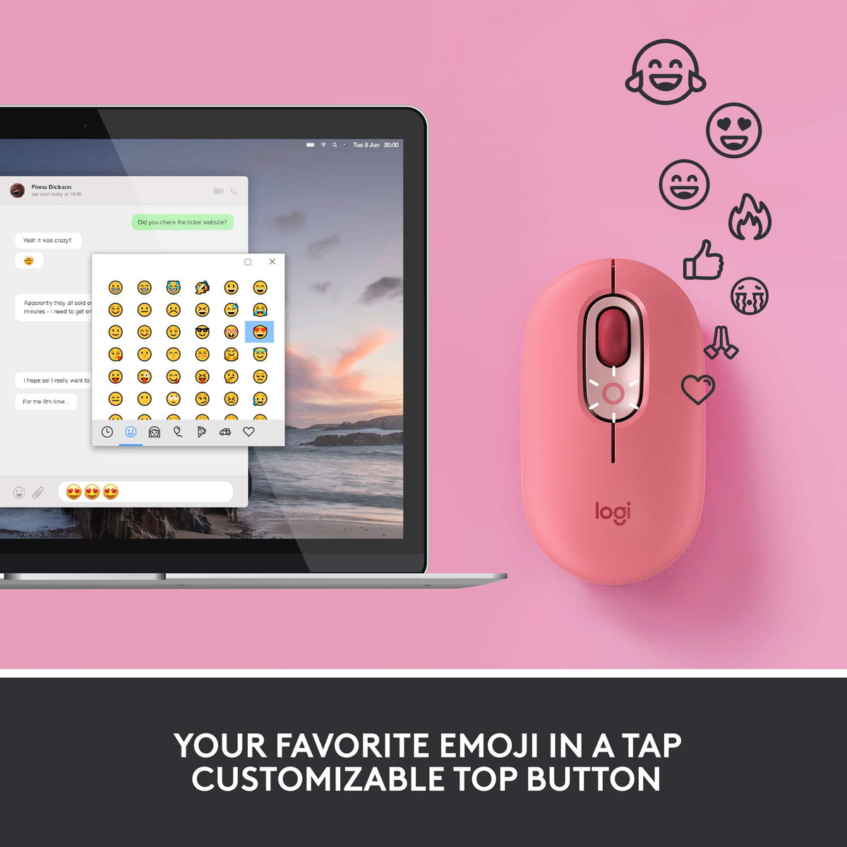 Logitech - POP Mouse Wireless Bluetooth Optical Ambidextrous Mouse with Customizable Emojis - Wireless - Heartbreaker Rose