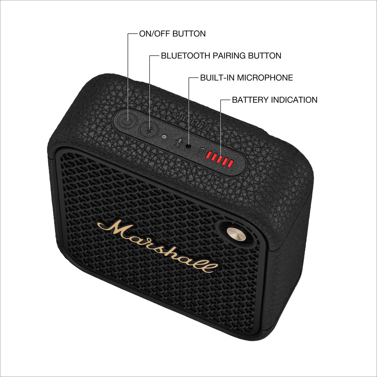 Marshall - Willen II Portable Bluetooth Speaker with Rugged Waterproof / Dust-proof Wireless Design - Black/Brass