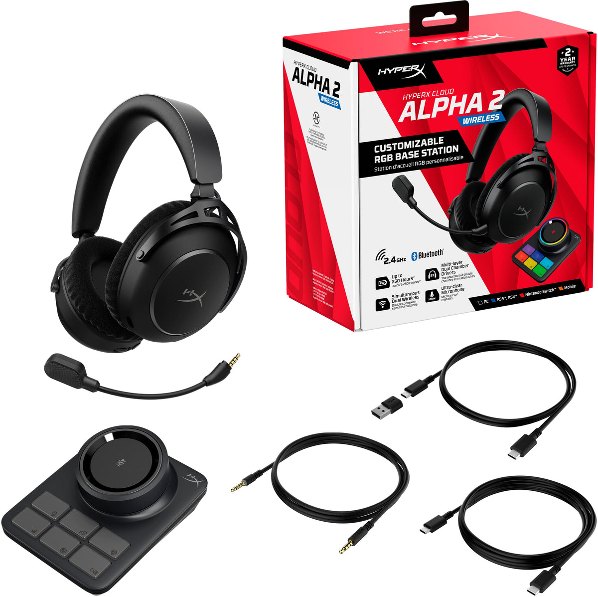 HyperX - Cloud Alpha 2 Wireless Gaming Headset for PC, PS5, PS4, Nintendo Switch, Mac, Mobile, and Bluetooth - Black