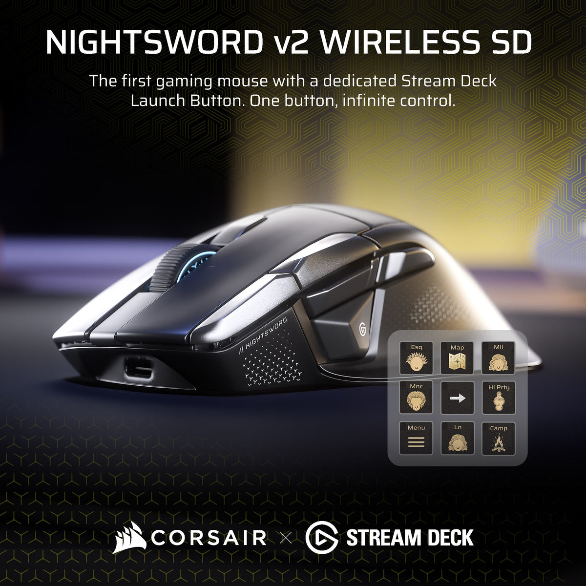 CORSAIR - NIGHTSWORD v2 WIRELESS SD Stream Deck Gaming Mouse - Wireless - Black