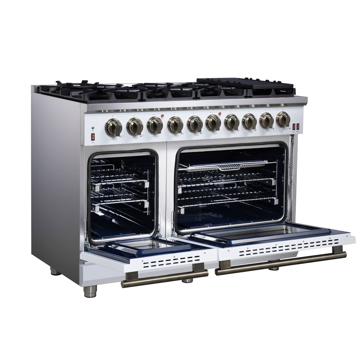 Forno Appliances - 48 in. Wide 8 Burner Massimo 6.58 Cu. Ft. Freestanding True Convection Gas Range with Air Fryer Kit, Wok Support - White