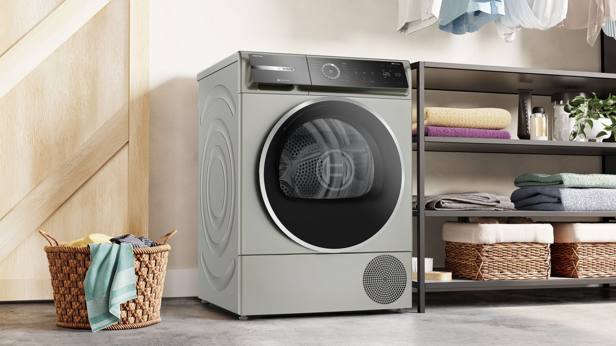 Bosch - 800 Series 4 Cu. Ft. Stackable Smart Electric Dryer with Steam Restore - Pearl Steel