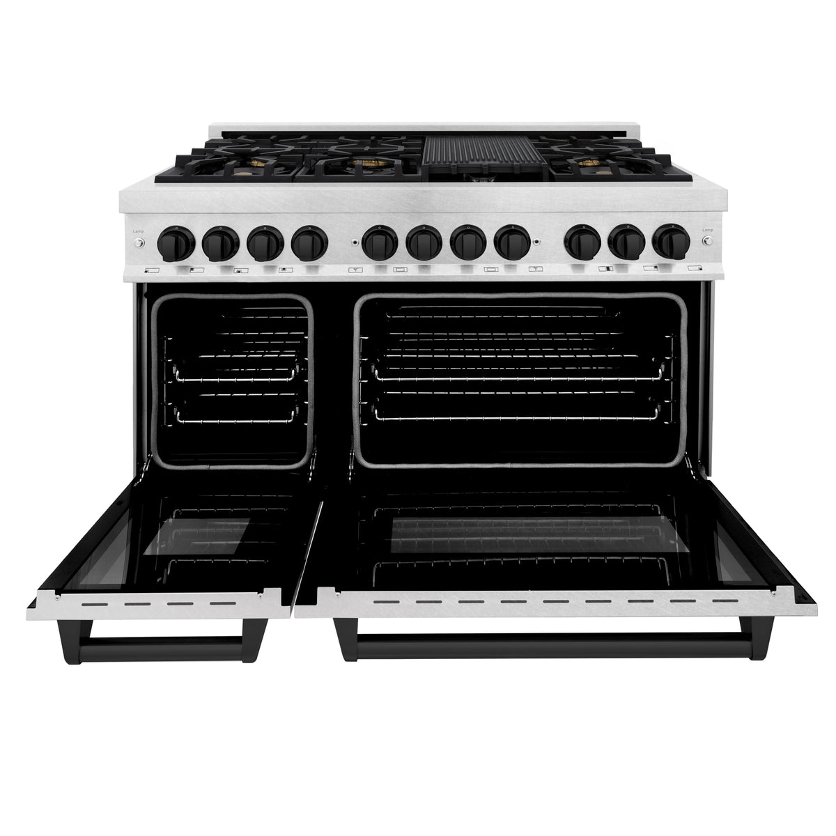 48 in. Wide 8 Burner ZLINE Autograph Legacy Dual Fuel Range in Satin Steel & Black Accents (RASZ-SN-48-MB) - Satin Stainless Steel