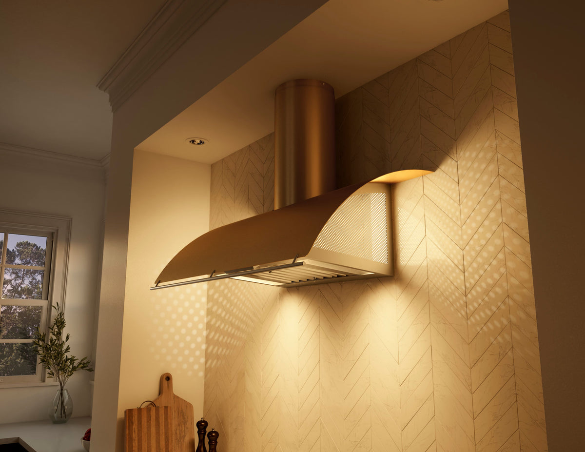 Zephyr - 42 inches - Externally Vented - Shell Range Hood - Gold