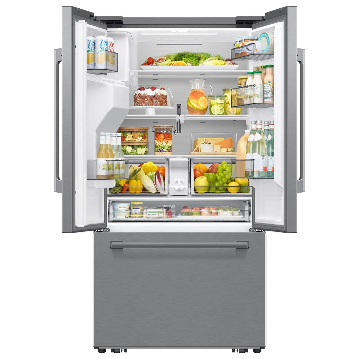 Samsung - Bespoke AI 24 cu. ft. Counter Depth 3-Door French Door Refrigerator with Zero Clearance Fit & Dual Auto Ice Maker - Stainless Steel