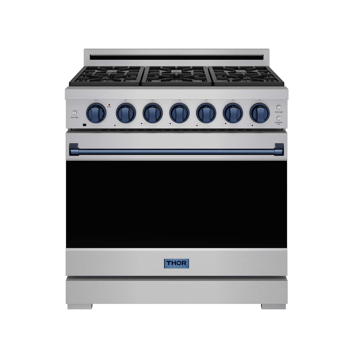 36 in. Wide 6 Burner Gordon Ramsay Series by Thor Kitchen 6.0 Cu. Ft Freestanding Gas Range with Navy Blue Hardware - Stainless Steel