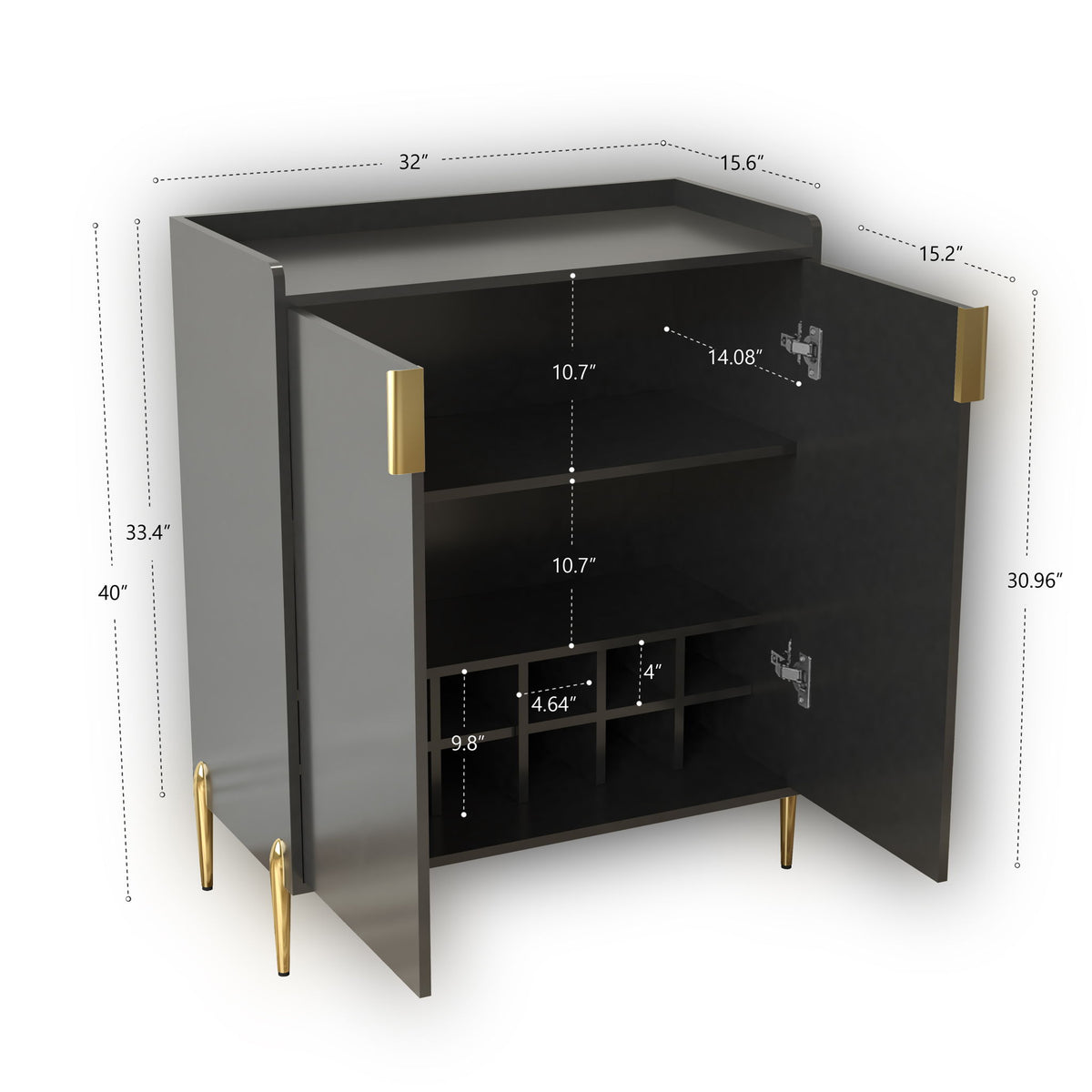 Mueble Bar Para Vinos Con Estante Ajustable, Aparador De 2 Puertas Con Bisagras De Cierre Suave Y Patas