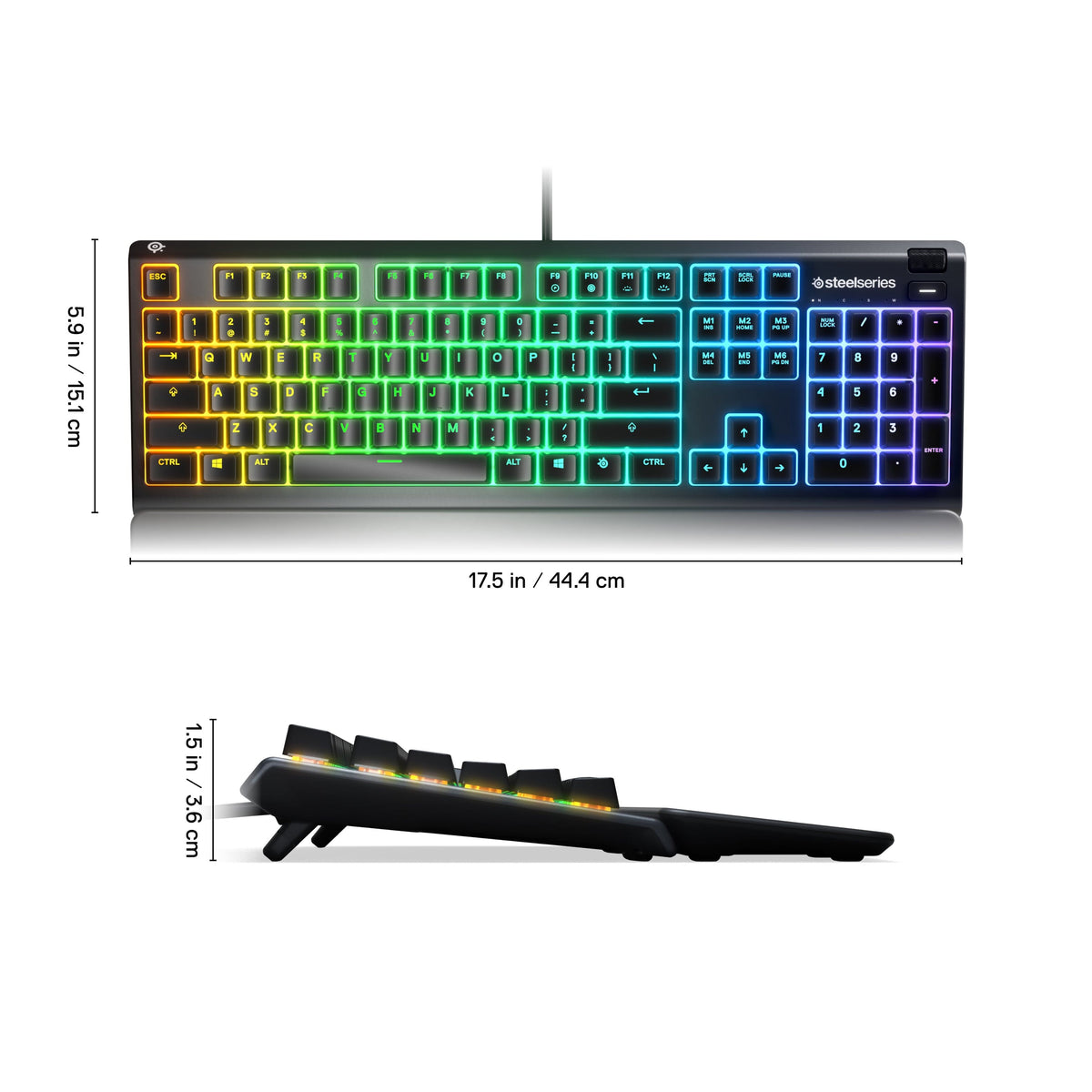 SteelSeries - Apex 3 Full Size Wired Membrane Whisper Quiet Switch Gaming Keyboard with 10 zone RGB Backlighting - Black