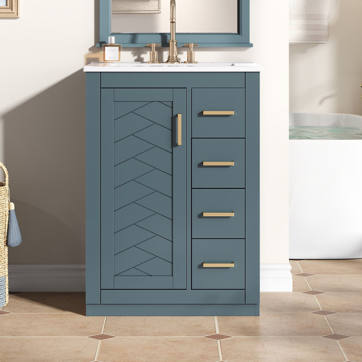 Modern Bathroom Vanity With 1 Door And 3 Drawers