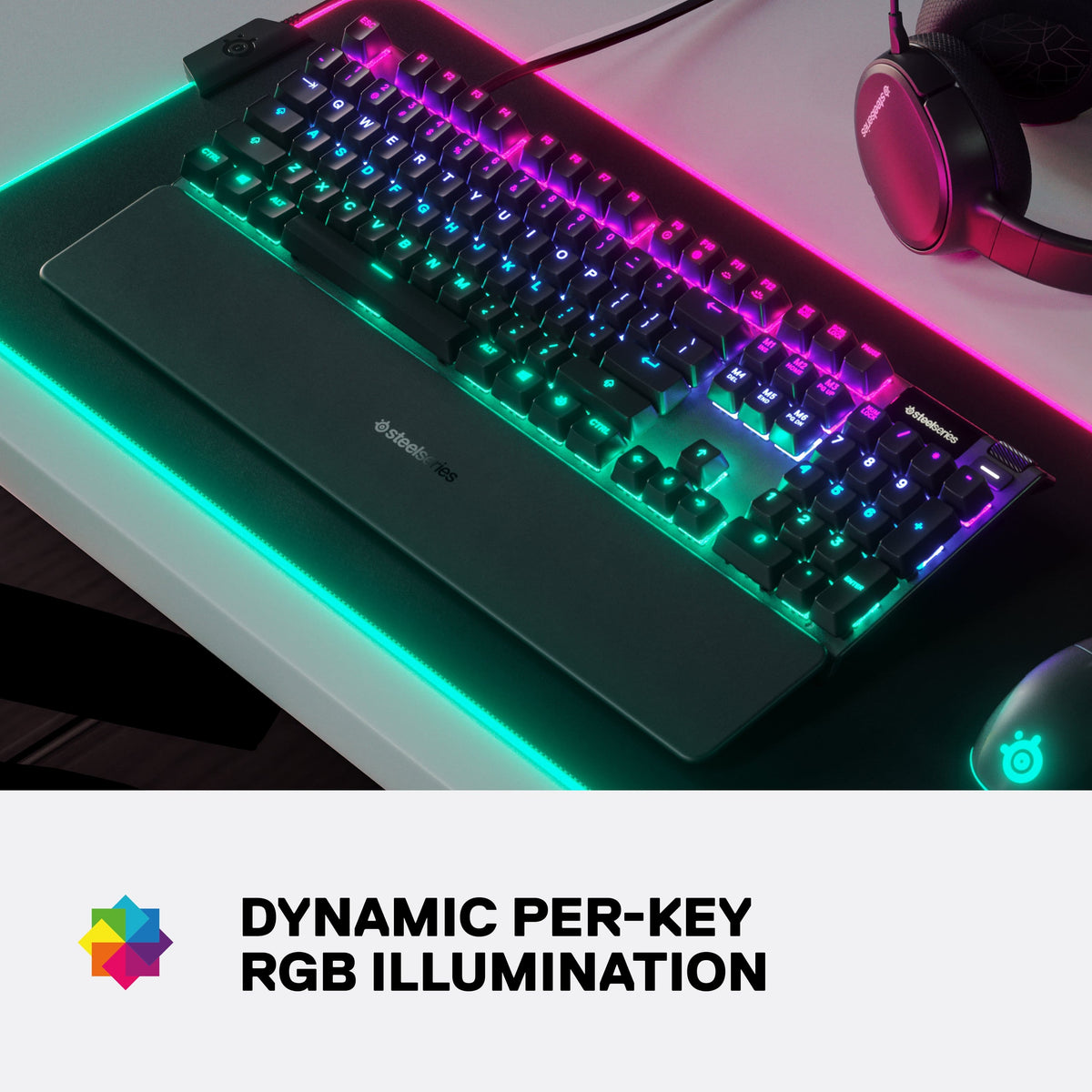 SteelSeries - Apex 5 Full Size Wired Mechanical Hybrid Blue Tactile & Clicky Switch Gaming Keyboard with RGB Backlighting - Black