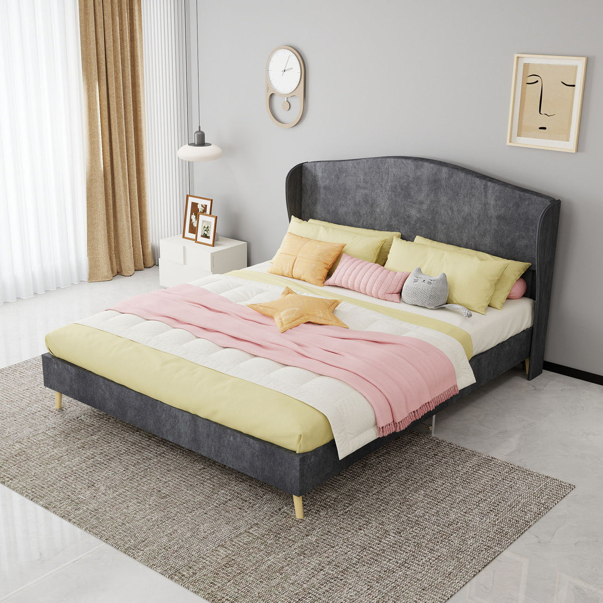 Cama tapizada, cabecero capitoné, sueño confortable