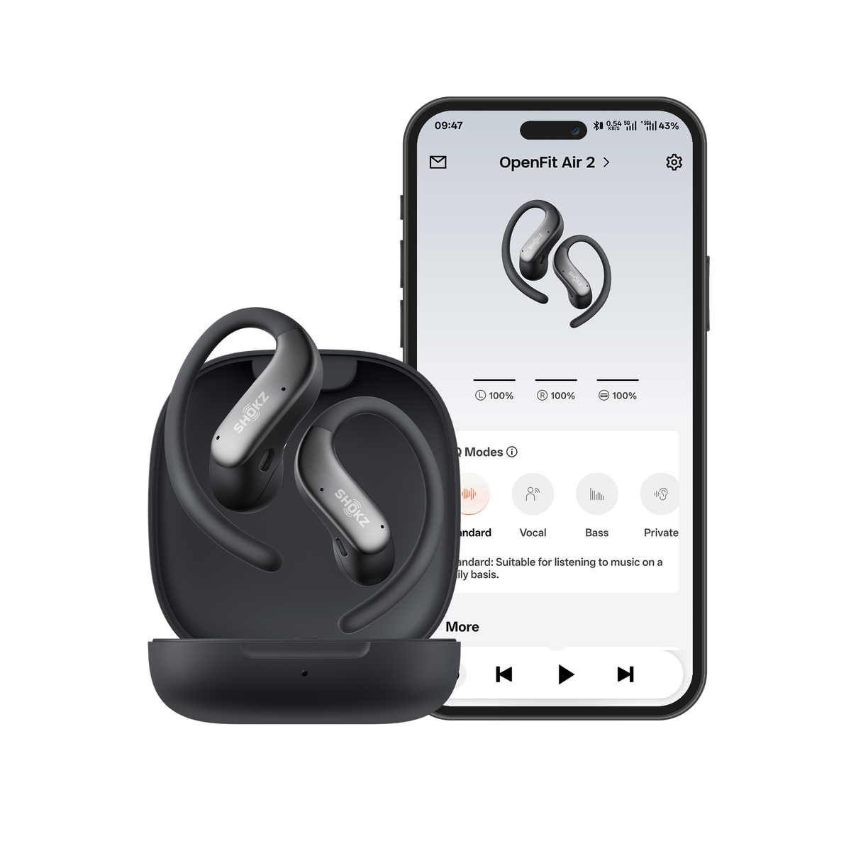 Shokz - OpenFit Air 2 Open-Ear True Wireless Bluetooth Earbuds - Black