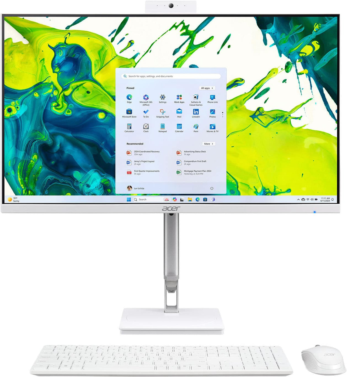 Acer - Aspire C24 AIO Desktop – 23.8” FHD 144Hz Display - Intel Core Ultra 5 processor 125H 2023 - 16GB Memory - 512GB Storage - White