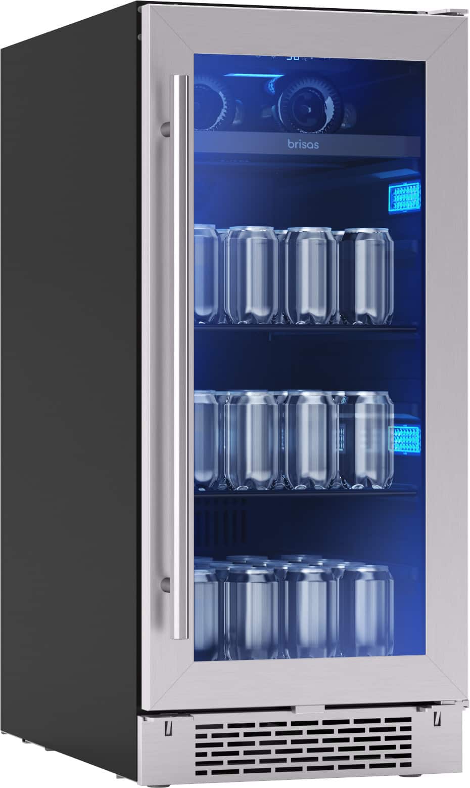 Zephyr - Brisas 15 in. 4-Bottle and 64-Can Single Zone Beverage Cooler - Stainless Steel/Glass