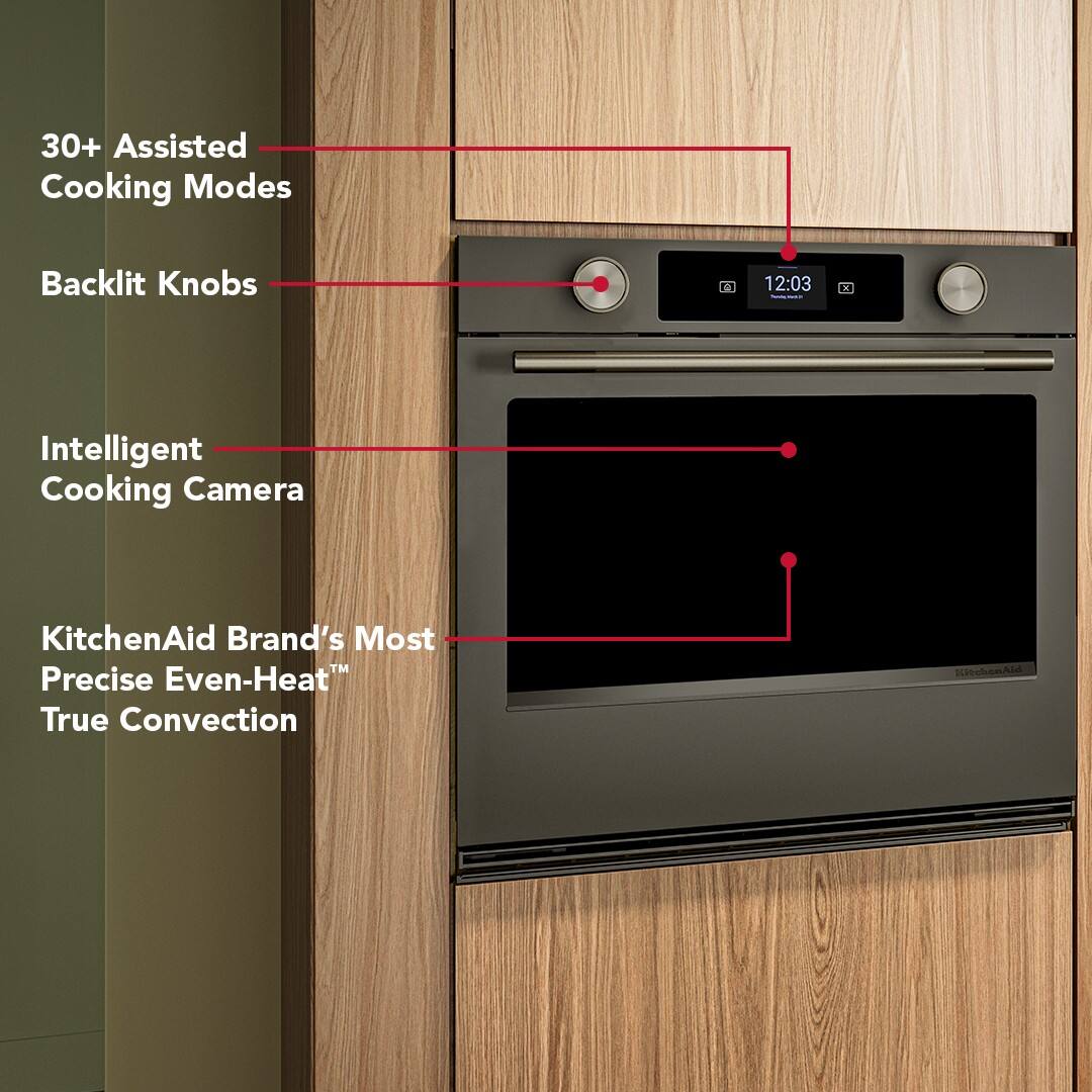 KitchenAid - 30" Smart Built-In Single Electric Wall Oven with Intelligent Cooking Camera - Black Ore