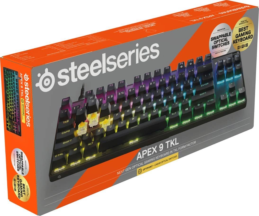 SteelSeries - Apex 9 TKL Wired Optical OptiPoint Adjustable Actuation Switch Gaming Keyboard with Rapid Tap - Black