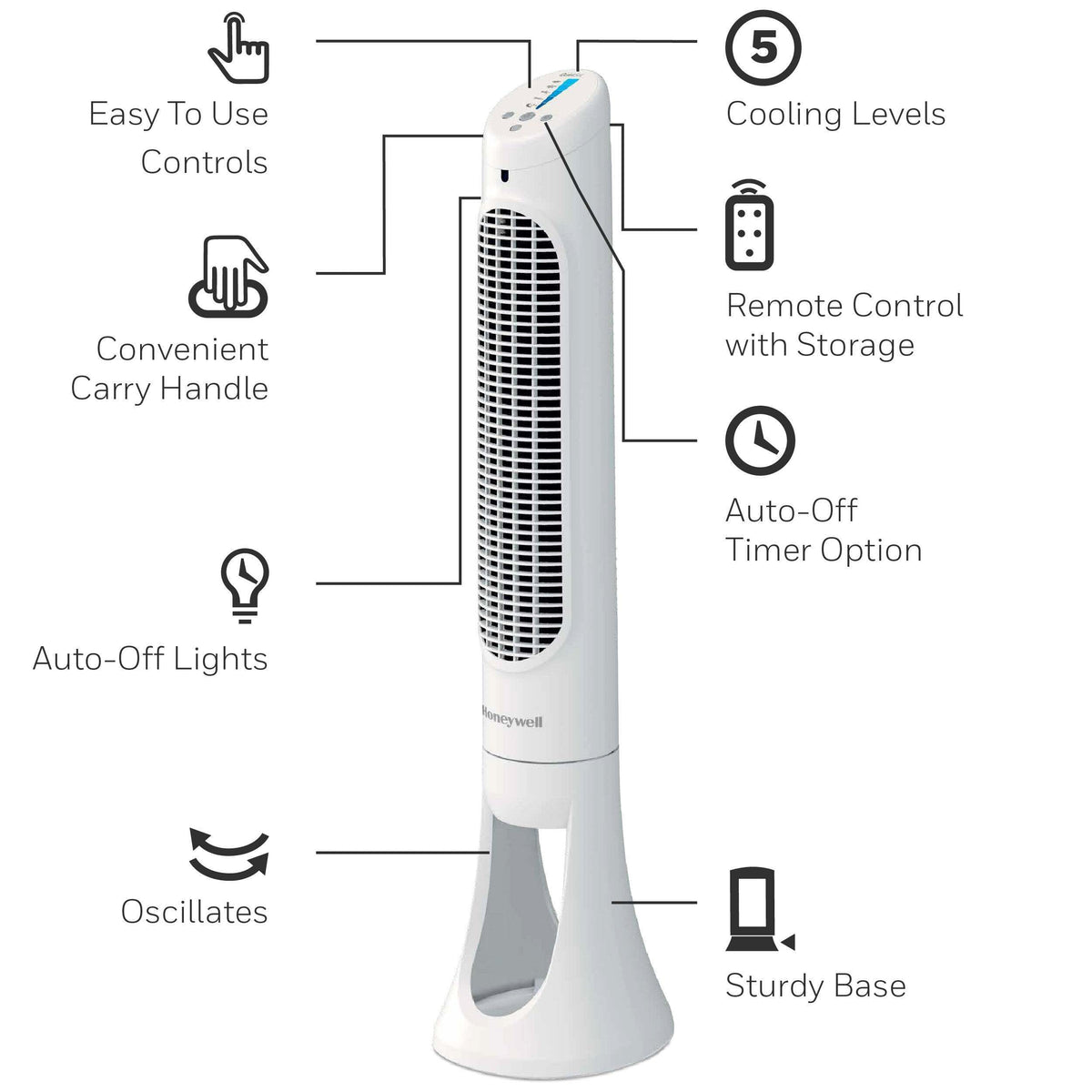 Honeywell - QuietSet 5-Speed Oscillating Tower Fan HYF260W - White