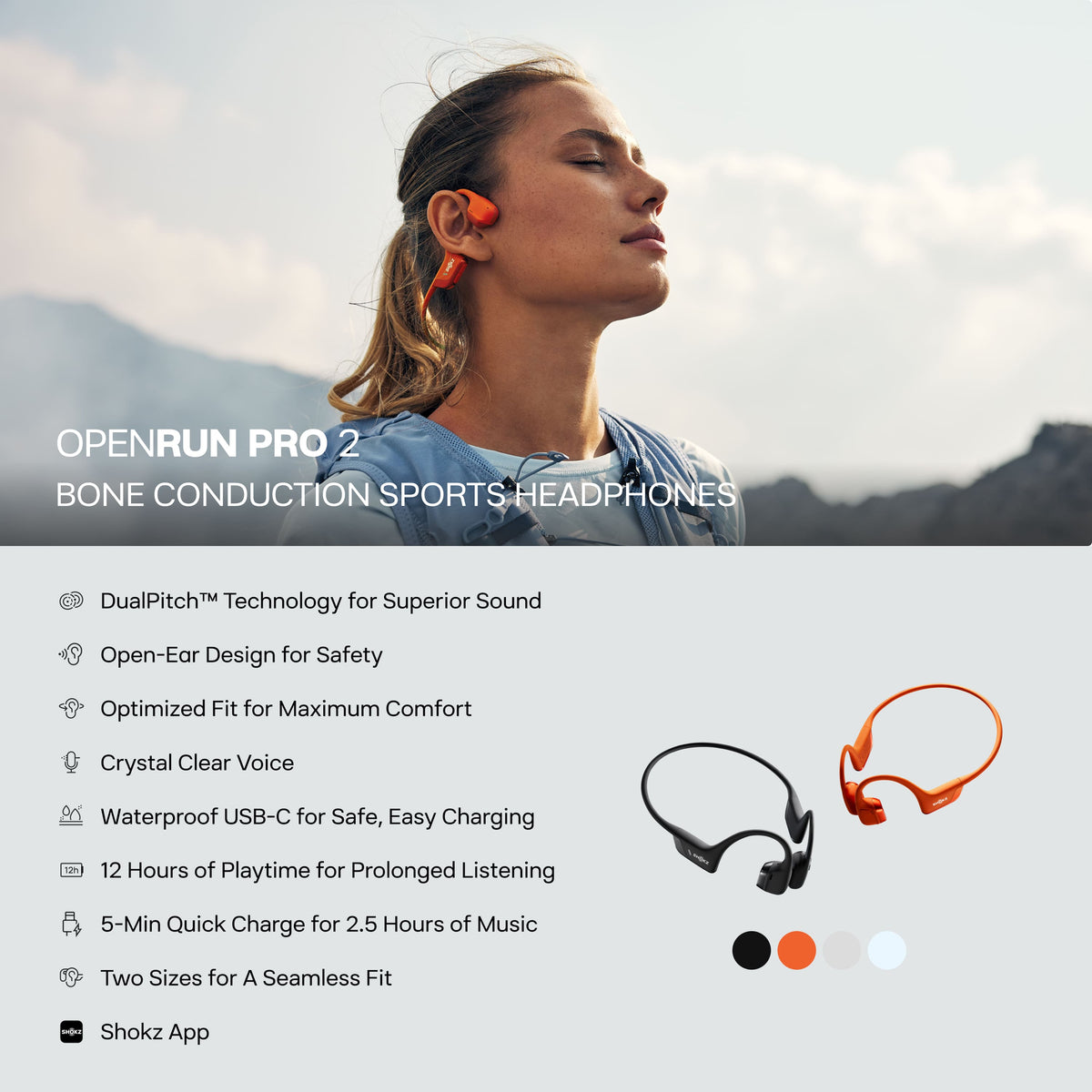Shokz - OpenRun Pro 2 Mini Wireless Bone Conduction Open-Ear Bluetooth Sports Headphones - Black