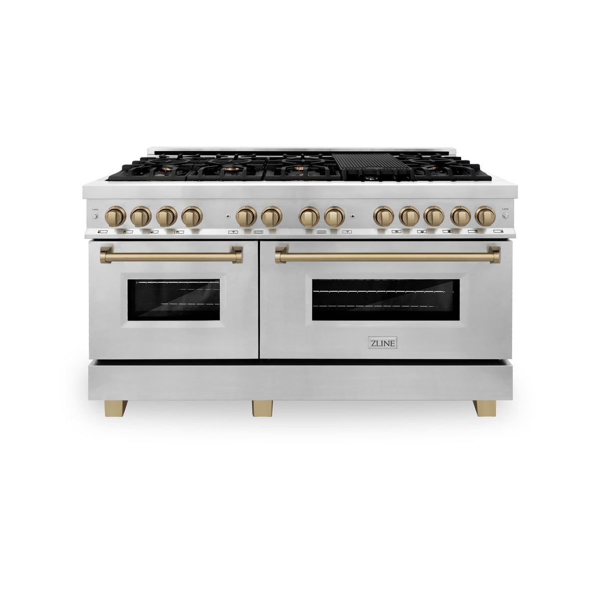 ZLINE - 60 in. Wide 8 Burner Autograph Legacy Dual Fuel Range & Champagne Bronze Accents (RAZ-60-CB) - Multicolor