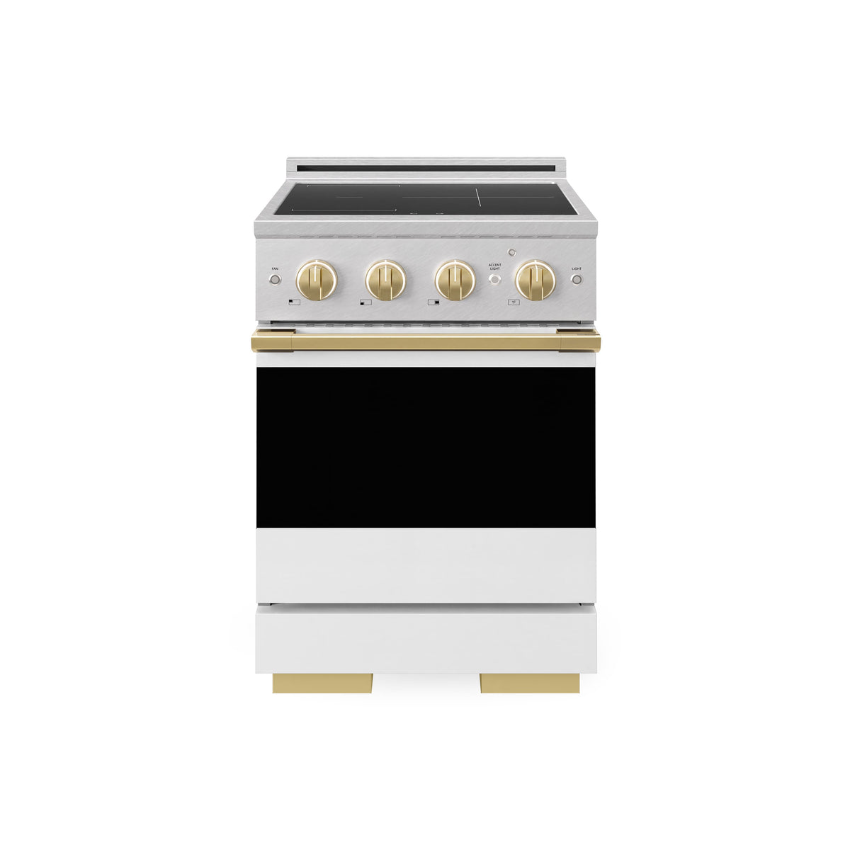 ZLINE - Autograph 24 in. 3.2 cu. ft. Marino Freestanding Induction Range in Satin Steel with Gold Accents & White Door - White Matte