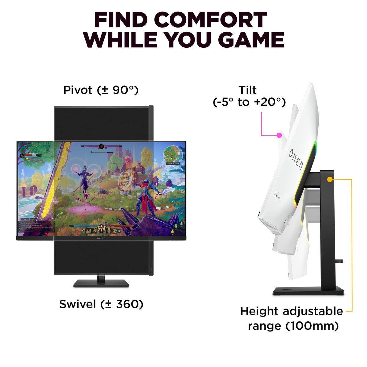 HP OMEN - Transcend 31.5" QD-OLED 4K UHD 240Hz G-SYNC Compatible Gaming Monitor with Adjustable Height - Black/White
